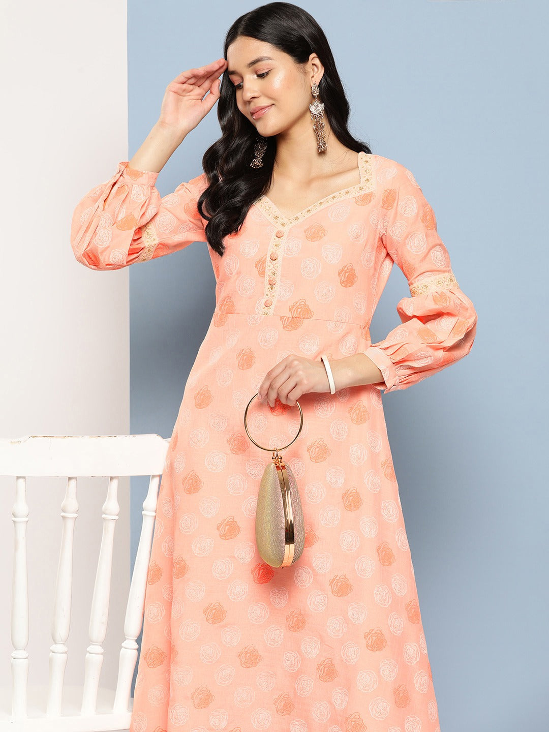 Yufta Peach Maxi Dress - Distacart