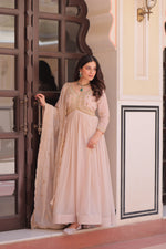 Thumbnail for Lorenvalley Fashion Peach Star Georgette with Beads & Sequins Multi Embroidered work Anarkali Gown with Dupatta