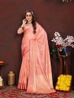 Thumbnail for Lorenvalley Fashion Peach Soft Katan Silk Woven Design Zari Weaving Pallu Saree - Distacart