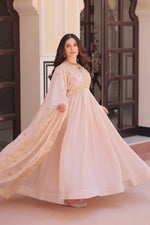 Thumbnail for Lorenvalley Fashion Peach Star Georgette with Beads & Sequins Multi Embroidered work Anarkali Gown with Dupatta