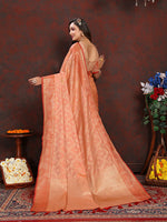 Thumbnail for Lorenvalley Fashion Peach Soft Katan Silk Woven Design Zari Weaving Pallu Saree - Distacart