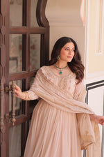 Thumbnail for Lorenvalley Fashion Peach Star Georgette with Beads & Sequins Multi Embroidered work Anarkali Gown with Dupatta