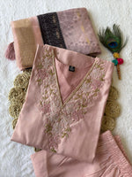 Thumbnail for Lorenvalley Fashion Peach Roman Silk Hand Work Kurta Pant with Dupatta