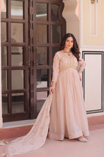 Thumbnail for Lorenvalley Fashion Peach Star Georgette with Beads & Sequins Multi Embroidered work Anarkali Gown with Dupatta