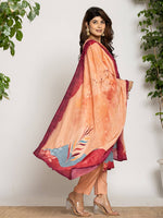 Thumbnail for Yufta Peach Pure Crepe Placement Print Kurta Dupatta Set