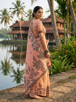 Thumbnail for Anaita Peach Linen Printed Saree With Blouse - Distacart