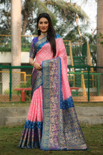 Thumbnail for Anaita Peach Woven Design Pure Bandhej Kanjivaram Soft Silk Saree - Distacart
