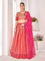 Thumbnail for Anaita Peach Weaving Work Silk Lehenga Choli - Distacart