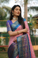Thumbnail for Anaita Peach Woven Design Pure Bandhej Kanjivaram Soft Silk Saree - Distacart