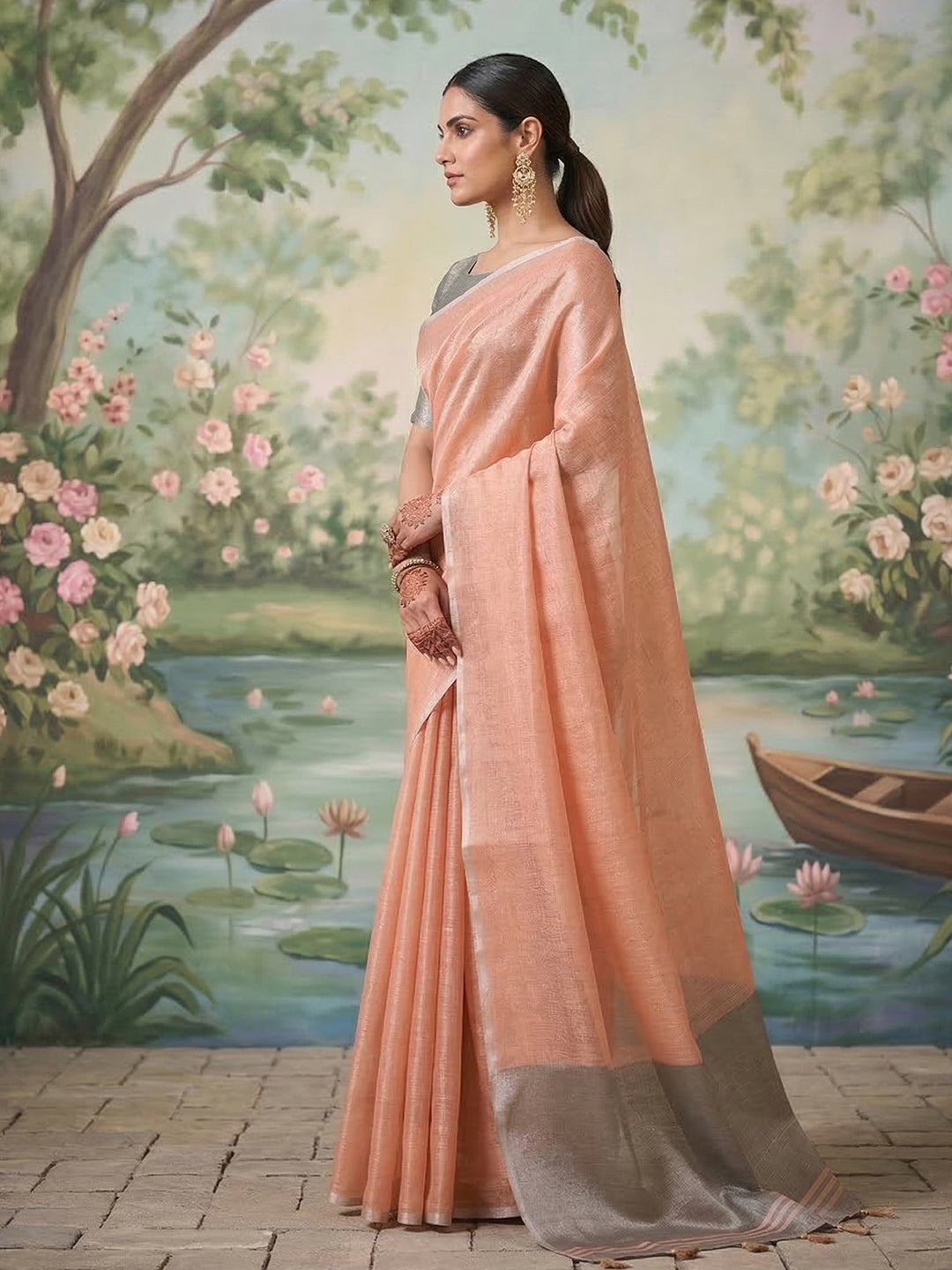 Anaita Peach Tissue Saree With Blouse - Distacart