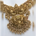 Thumbnail for Jewel City Antique Gold-Plated Peacock Design Traditional Temple Choker Pearl Drops & Jhumka Earrings Necklace Jewelry Set