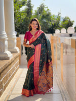 Thumbnail for Vedant Vastram Soft Litchi Silk Paithani Jacquard Saree - Green - Dista