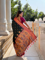 Thumbnail for Vedant Vastram Soft Litchi Silk Paithani Jacquard Saree - Green - Dista