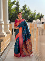Thumbnail for Vedant Vastram Soft Litchi Silk Paithani Jacquard Saree - Morpich - Dista