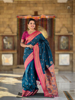 Thumbnail for Vedant Vastram Soft Litchi Silk Paithani Jacquard Saree - Morpich - Dista