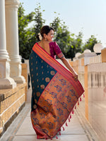 Thumbnail for Vedant Vastram Soft Litchi Silk Paithani Jacquard Saree - Morpich - Dista
