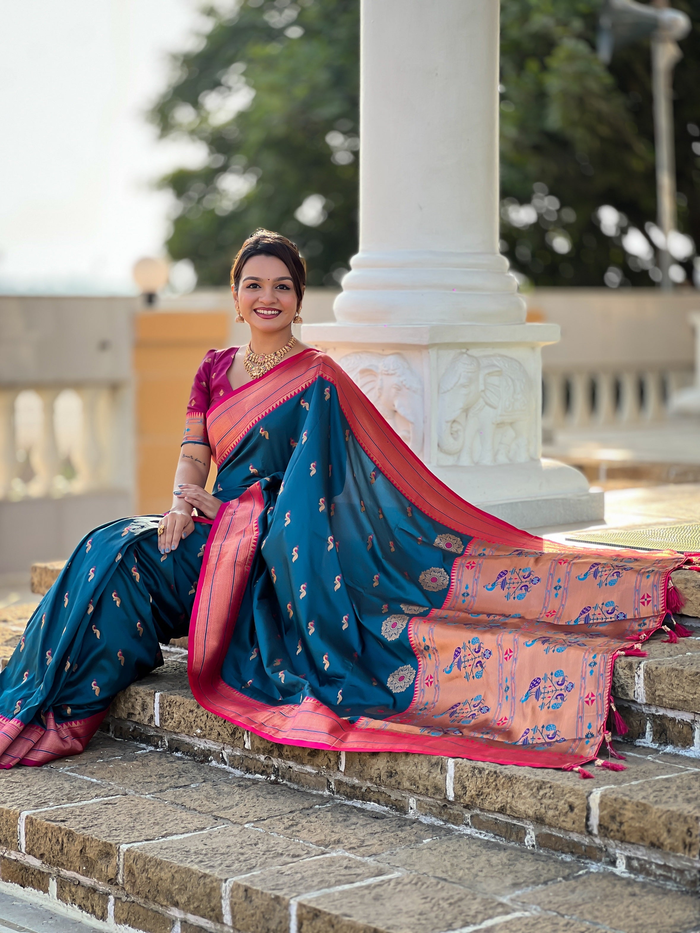Vedant Vastram Soft Litchi Silk Paithani Jacquard Saree - Morpich - Dista