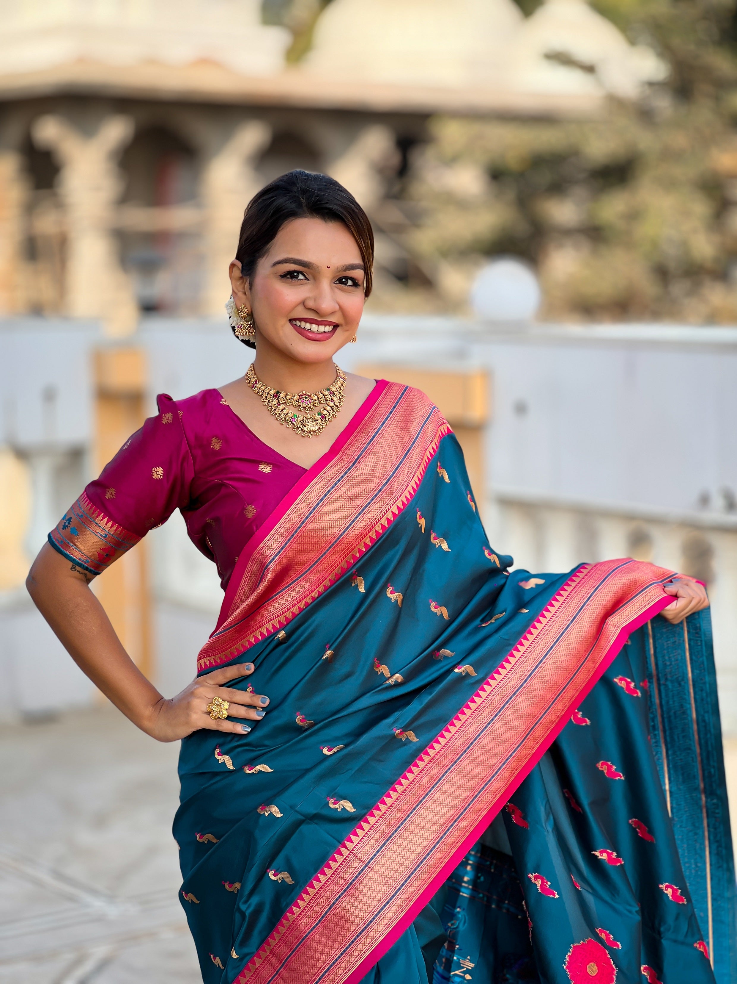 Vedant Vastram Soft Litchi Silk Paithani Jacquard Saree - Morpich - Dista