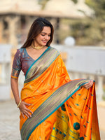 Thumbnail for Vedant Vastram Soft Litchi Silk Paithani Jacquard Saree - Orange - Dista