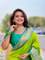 Thumbnail for Vedant Vastram Soft Litchi Silk Paithani Jacquard Saree - Parrot - Dista