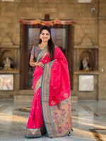 Thumbnail for Vedant Vastram Soft Litchi Silk Paithani Jacquard Saree - Pink - Distacart
