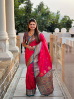 Thumbnail for Vedant Vastram Soft Litchi Silk Paithani Jacquard Saree - Pink - Distacart