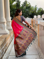 Thumbnail for Vedant Vastram Soft Litchi Silk Paithani Jacquard Saree - Pink - Distacart