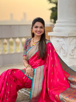 Thumbnail for Vedant Vastram Soft Litchi Silk Paithani Jacquard Saree - Pink - Distacart
