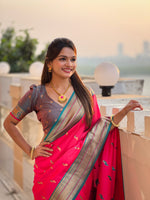 Thumbnail for Vedant Vastram Soft Litchi Silk Paithani Jacquard Saree - Pink - Distacart