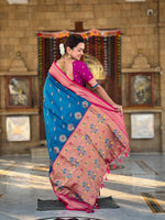 Thumbnail for Vedant Vastram Soft Litchi Silk Paithani Jacquard Saree - Skyblue - Dista