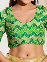 Thumbnail for Joban Fashion Parrot Green Chiffon Padded Blouse With Square Neck Elbow Sleeves - Distacart