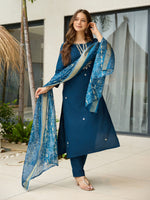 Thumbnail for The52 Beautiful Embroidery Work with Rayon Fabric Straight Kurta, Pant and Dupatta Set