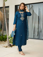 Thumbnail for The52 Beautiful Embroidery Work with Rayon Fabric Straight Kurta, Pant and Dupatta Set