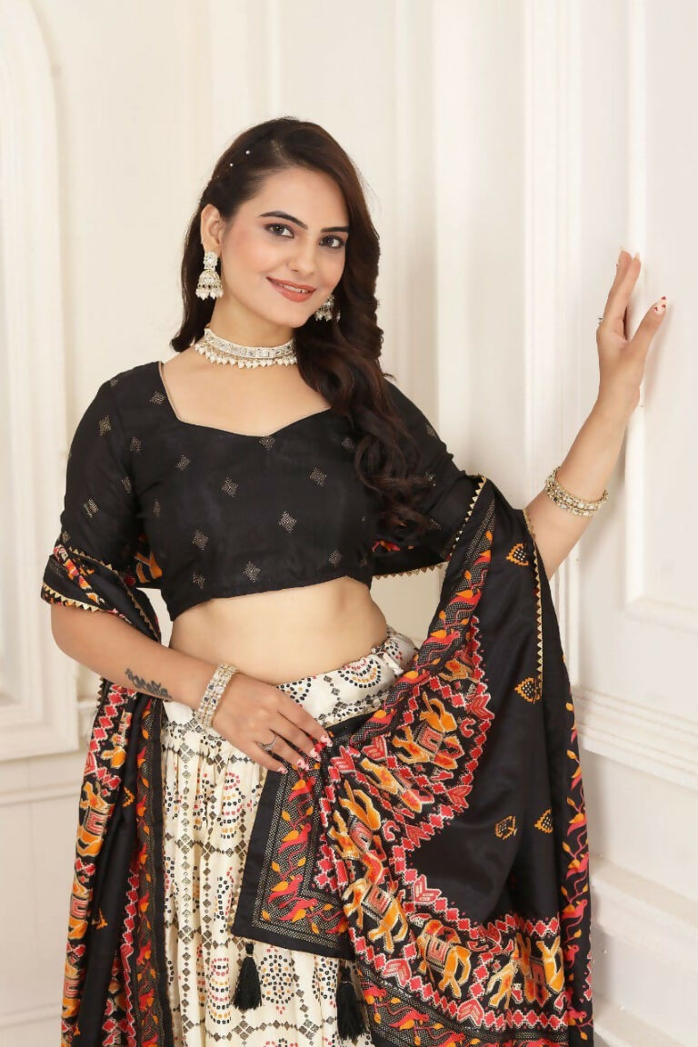 Preksha Creation Indian Festive Tussar Silk Women Lehenga Choli And Masterpiece Of Craftmanship And Style. - Black - Distacart