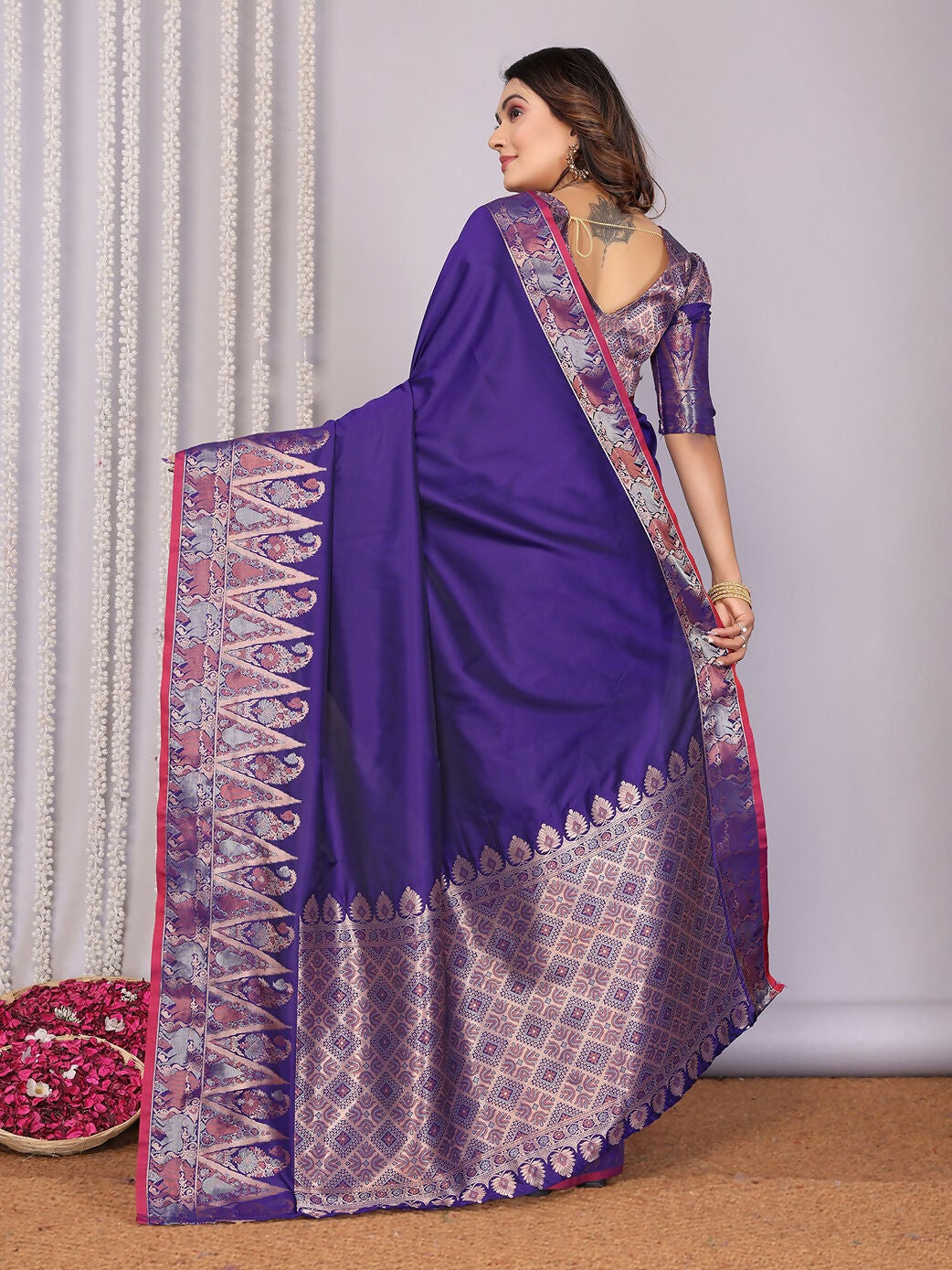 Joban Fashion Banarasi Royal Blue Jacquard Woven Soft Silk Saree
