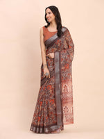 Thumbnail for Astita Linen Cotton Brown Saree