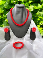 Thumbnail for Inhanns Complete Look Crystal Statement 3-Piece Set (Adjustable Necklace + Earrings + Adjustable Bangle ) - Red - Distacart