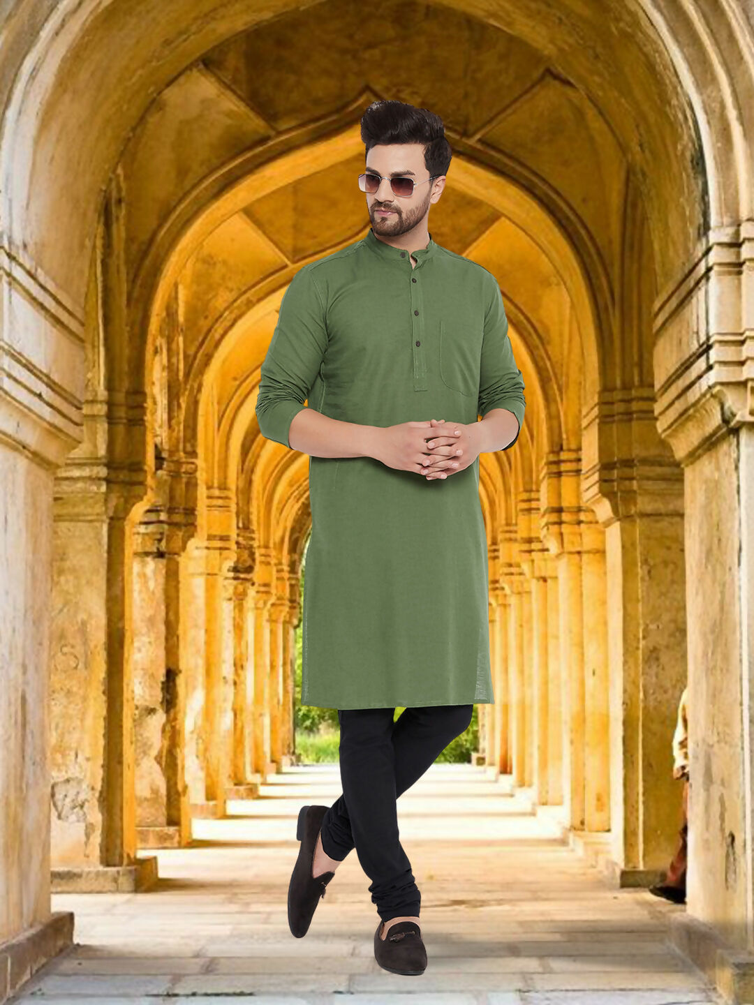 Even Apparels Men's Solid Green Linen Kurta - Distacart