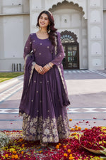 Thumbnail for Teeya Creation Womens Wedding Wear Heavy Sequence Embroidery Work Purple Gown Set - Dista
