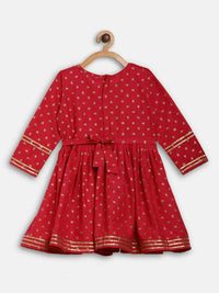 Thumbnail for Ahalyaa Red Crepe Gold Printed Kids Kurta Sharara Set For Girls - Distacart