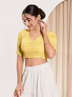 Thumbnail for Joban Fashion Yellow Crochet Padded Blouse With V Neck Elbow Sleeves - Distacart