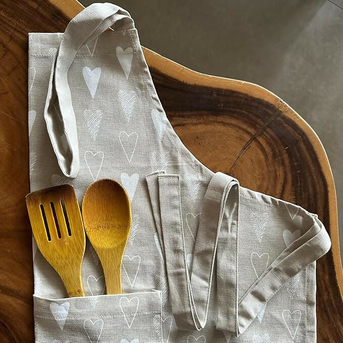 Oak & Lily 100% Cotton Kitchen Apron-Beige and Ivory - Dista
