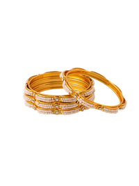 Thumbnail for NVR Women's Set of 4 Gold-Plated Traditional Pearls Beaded Bangles - Distacart
