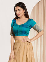 Thumbnail for Joban Fashion Fire Blue Taffeta Silk Padded Blouse With Round Neck Elbow Sleeves - Distacart