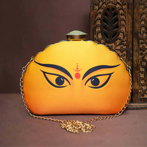 Joban Fashion Durga Eyes Yellow Printed D-Shape Clutch - Yellow - Dista