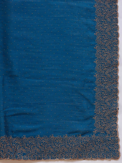 Blue Silk Blend Embroidered Saree with Unstitched Blouse - Vairagi - Distacart