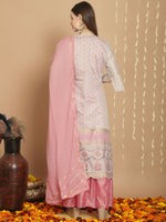 Thumbnail for Jyoti Fashion Women's Grey Chanderi Silk Elegant Jardoshi Semi Kurta with Trouser & Dupatta - Distacart
