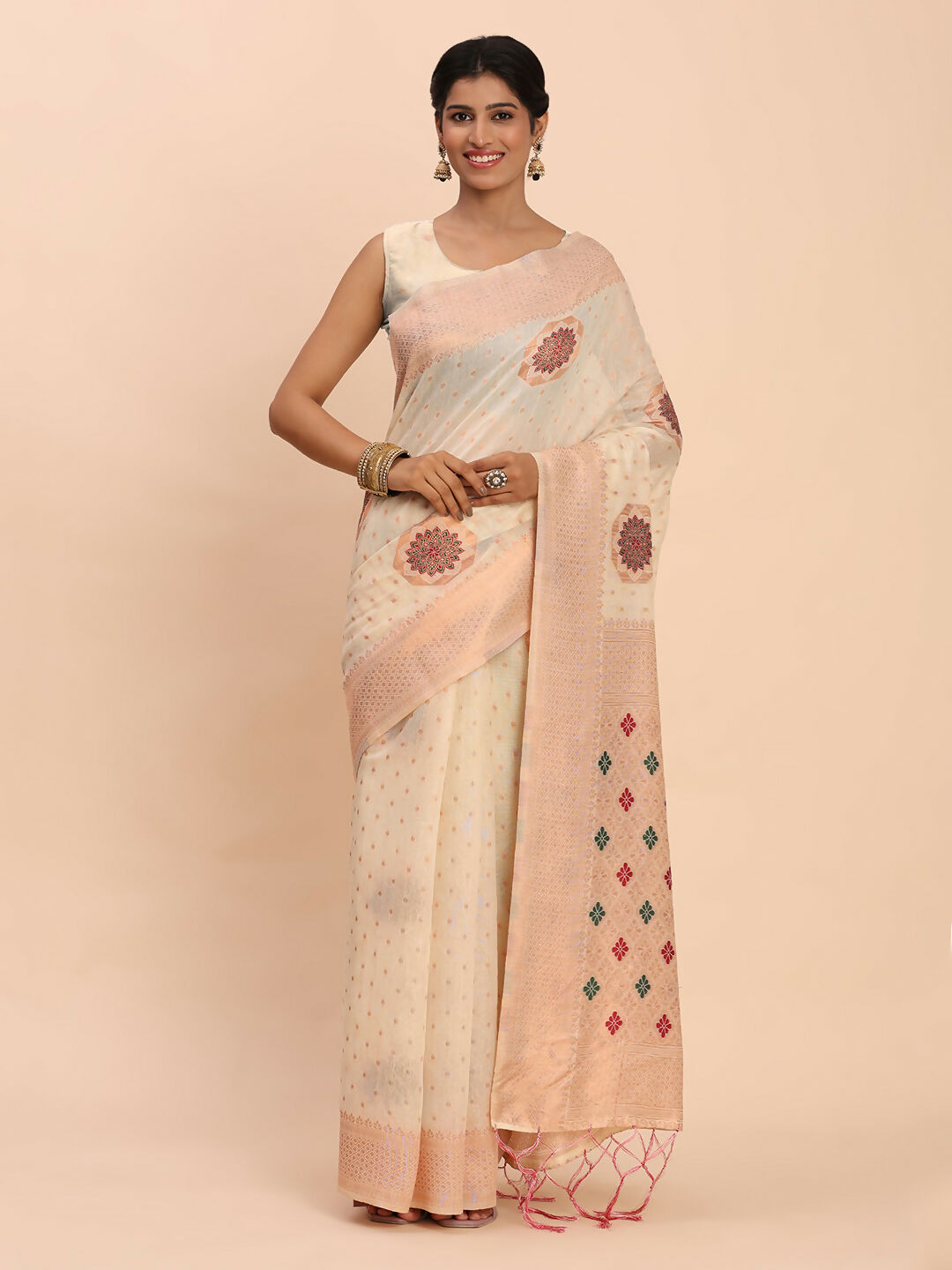 Astita Linen Cotton Off White Saree