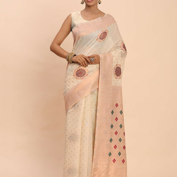 Astita Linen Cotton Off White Saree