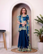Thumbnail for Teeya Creation Blue Color Zimichhu Silk Heavy Work Saree - Distacart